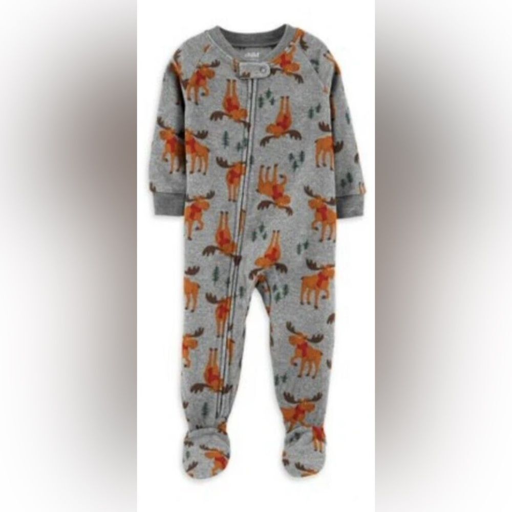 Child of Mine made by Carter's fleece pajama with a moose print, in size 3T